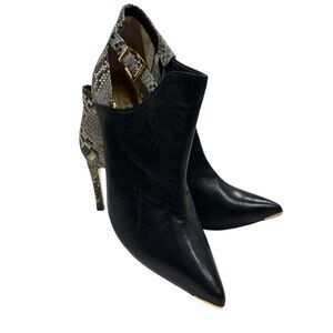 Ted Baker London Black Heeled Boots with Textured Snakeskin Detail Size 8.5 NWOB